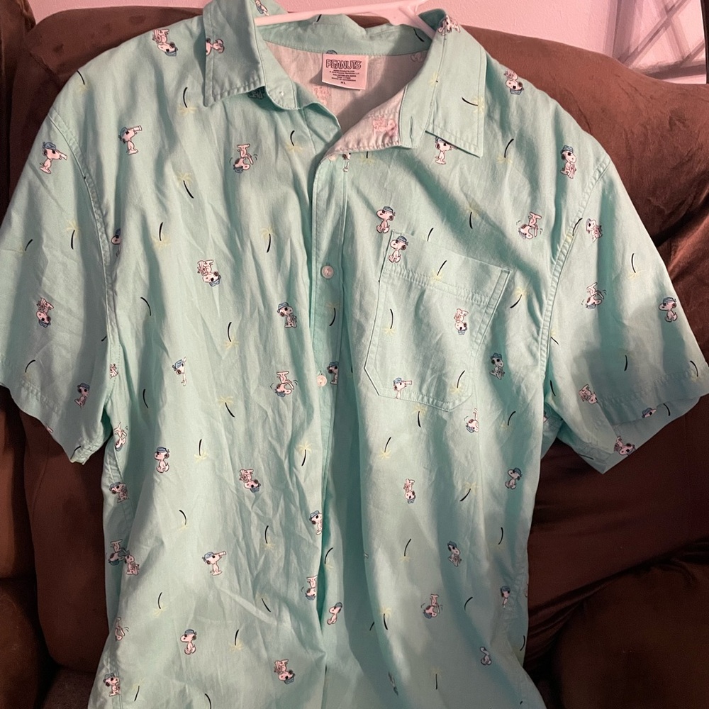 2018 Peanuts Snoopy Button Up Shirt Mens XL Teal Snoopy Print